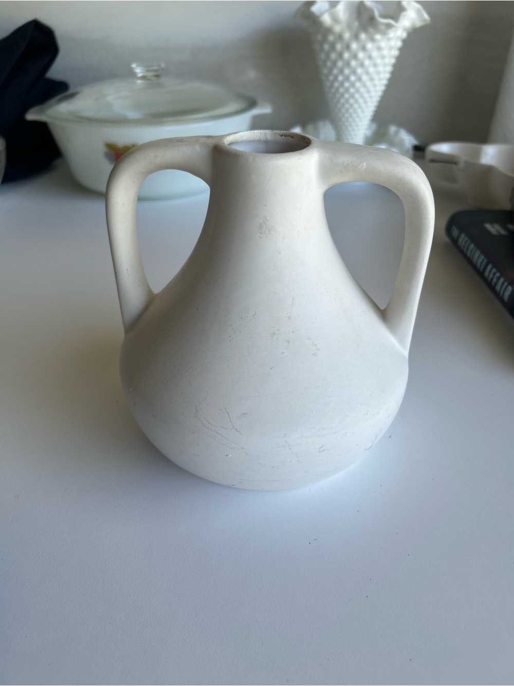 Matte White Double-Handled Ceramic Vase - Minimalist Home Accent